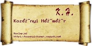 Kozányi Hümér névjegykártya